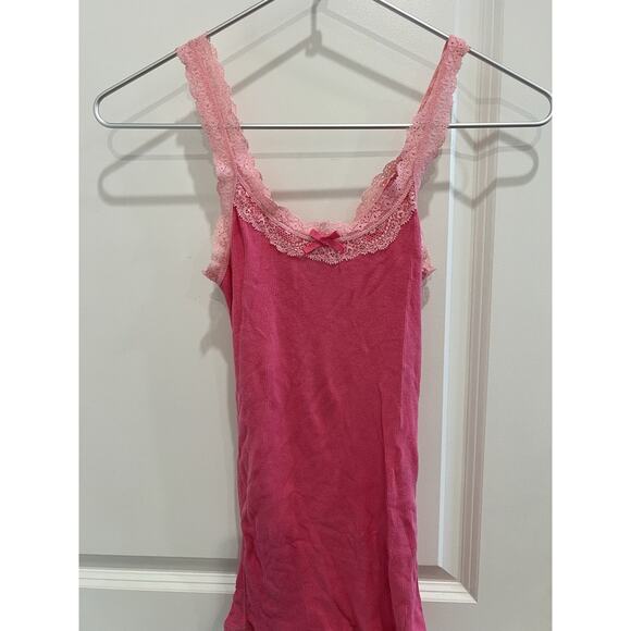 Abercrombie Vintage Y2K pink lace trim tank top Size M Cotton - Picture 1 of 10